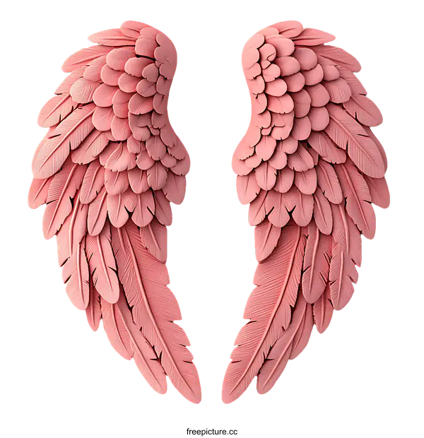 [Transparent Background PNG]Pink Angel Wings Decorated with Detailed Feathers