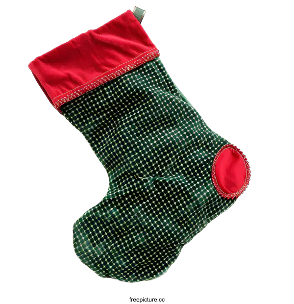 [Transparent Background PNG]Green and Red Christmas Stocking with White Polka Dots