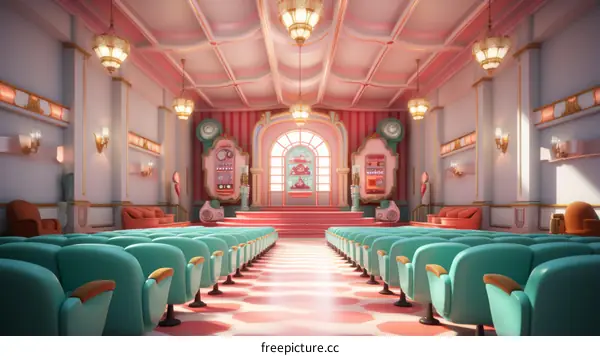 Pastel Pink and Green Retro Theater Interior