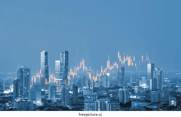 Night City Skyline with Financial Data Overlay