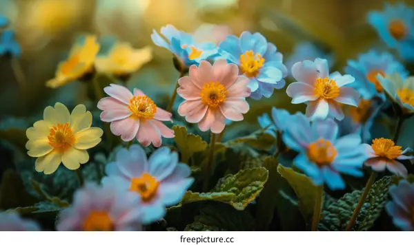 Close-up of Colorful Flowers Blooming in a Field