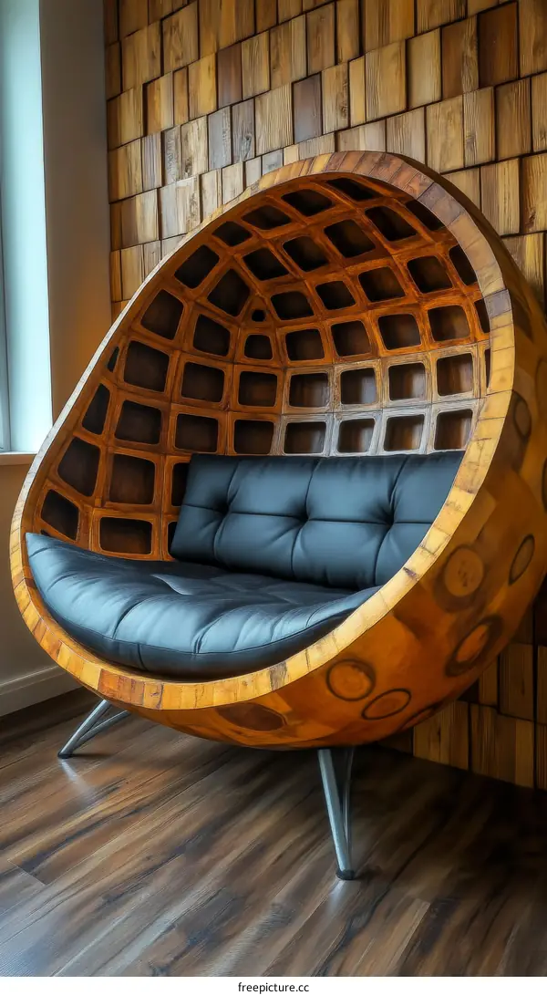 Unique Wooden Egg-Shaped Lounge Chair
