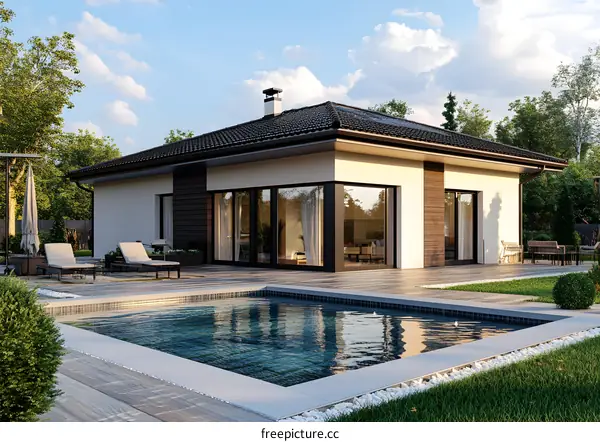 Modern House with Pool and Patio
