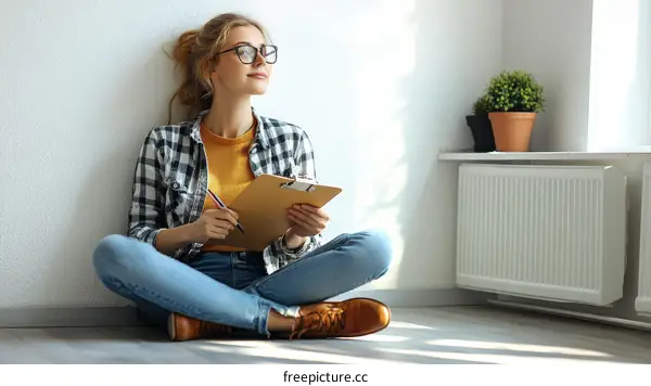 Young Woman Relaxing and Taking Notes in Modern Home