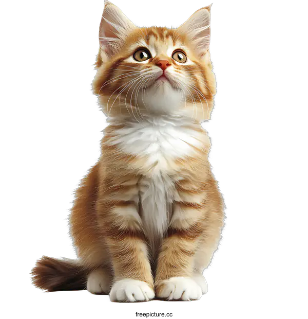 [Transparent Background PNG]Adorable Orange Kitten Looking Up