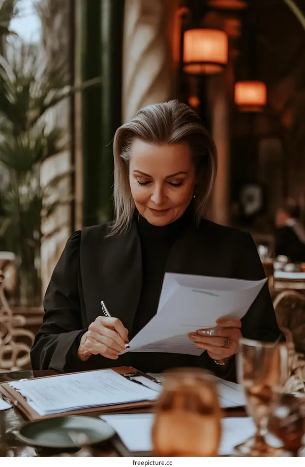 Woman Signing Documents At A Table