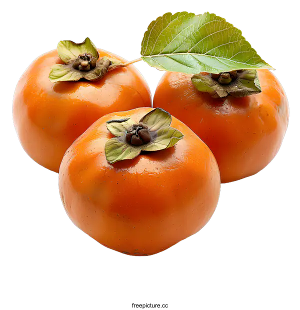 [Transparent Background PNG]Three ripe persimmons on white background