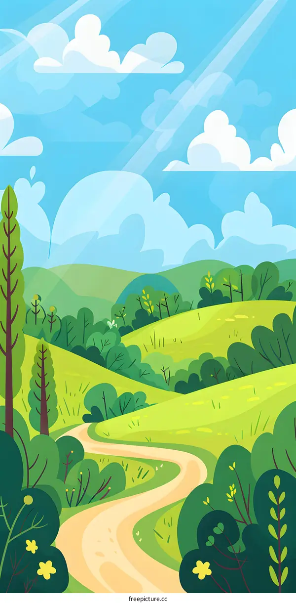 Winding Road Through Lush Green Hills