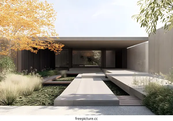 Modern Minimalist Concrete House with Minimalist Garden Design