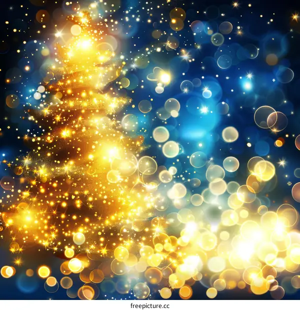 Golden Christmas Tree with Sparkling Lights