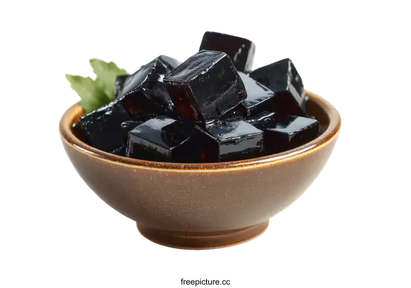 [Transparent Background PNG]Dark Black Cubes of Delicious Dessert in a Bowl