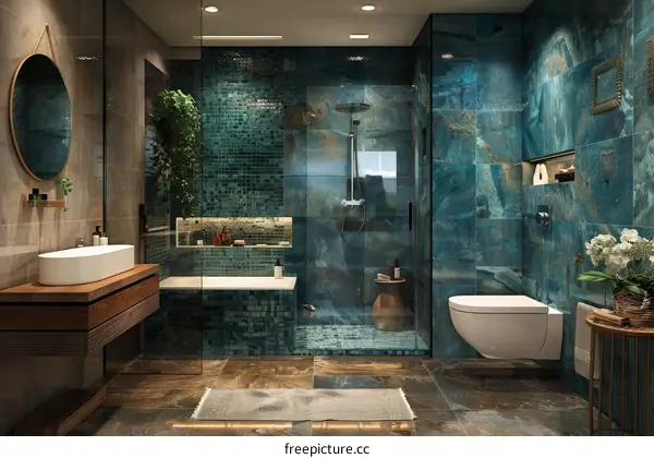 Modern Bathroom Design with Teal Tiles