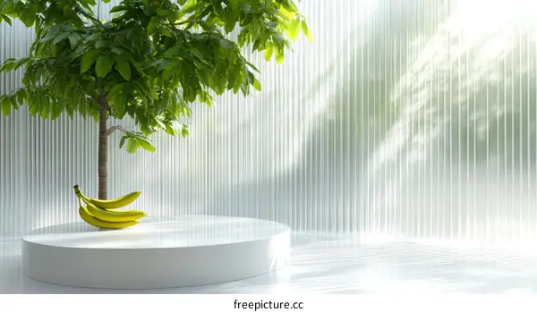 Modern Minimalist Scene with Tree and Bananas