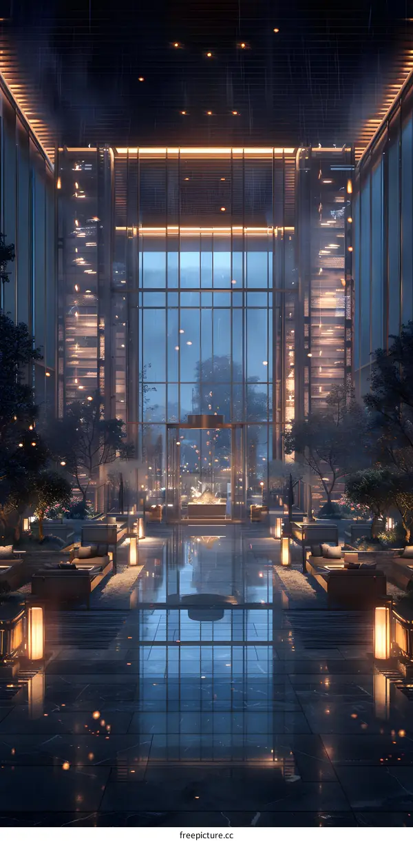 Rainy day in the luxury hotel lobby