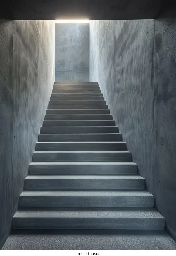 Long dark concrete staircase with light at the top