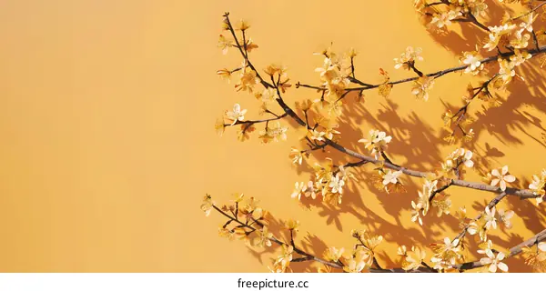 Golden Branch on Yellow Background