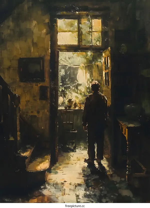 An Old Man Standing in the Doorway