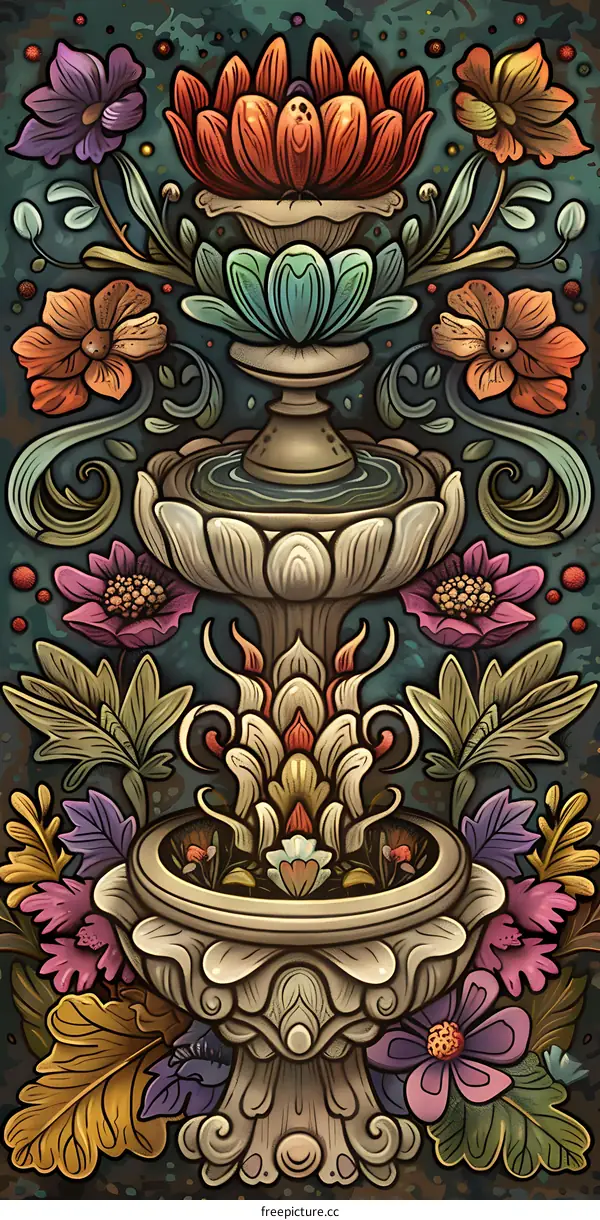 Ornate Fountain with Floral Details