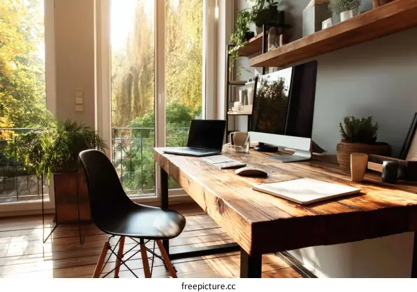 Rustic Wooden Workspace with Natural Light