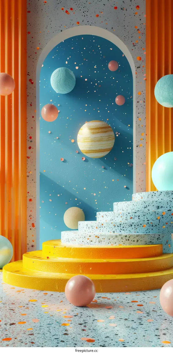 Abstract Colorful Planets in a Stylish Interior