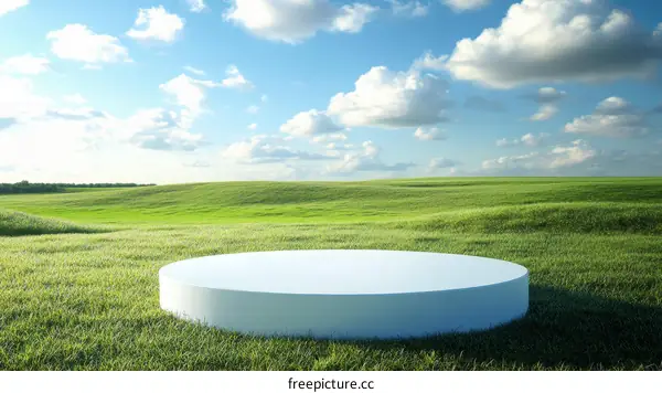 Empty White Platform in a Green Meadow Landscape