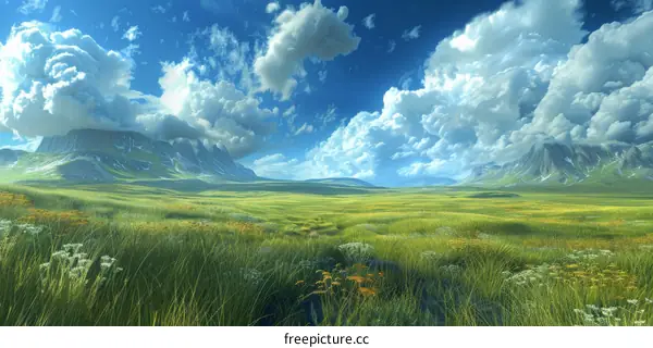 Boundless Grasslands and Majestic Mountains