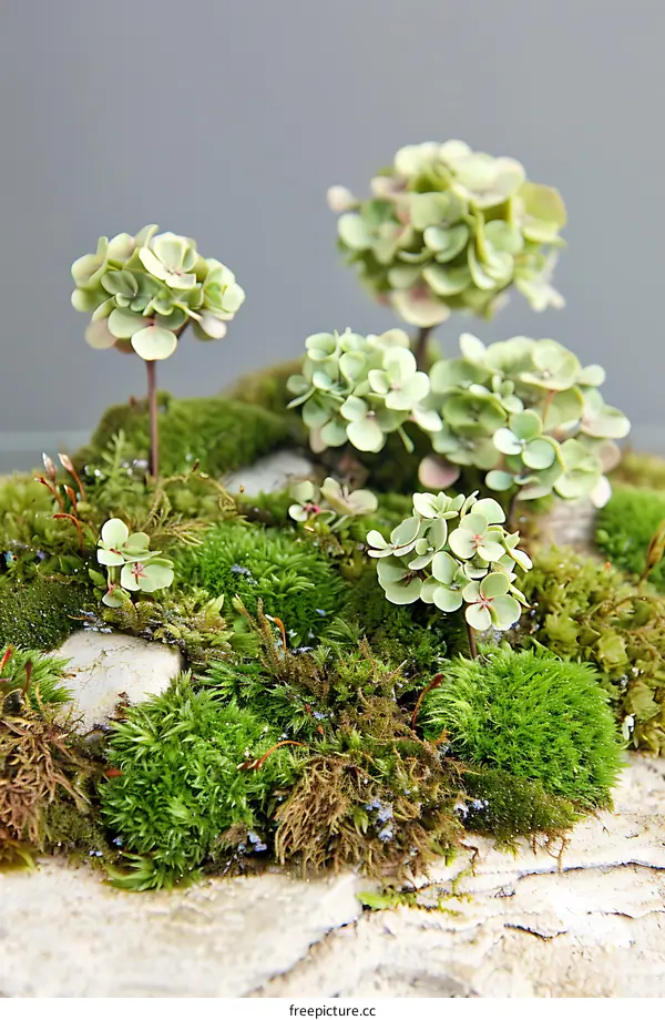 Miniature Garden with Moss and Flowers