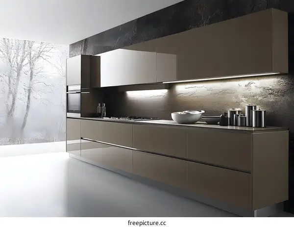 Modern Kitchen Design with Brown Cabinets and White Countertop