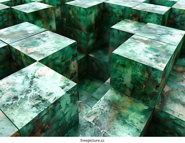 Green and Brown Textured Cubes Abstract Background