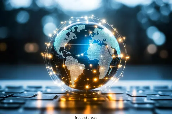 Global Network Globe on Laptop Keyboard