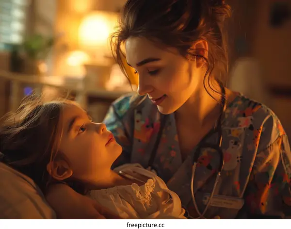 Little Girl Being Comforted by Doctor