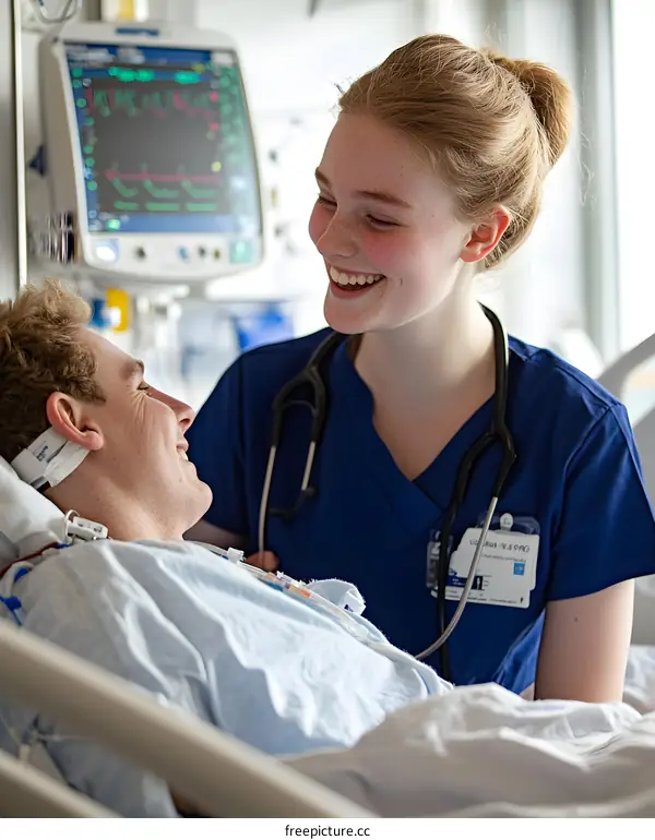 Hospital Room with Nurse and Patient Smiling