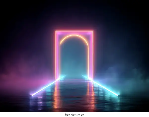 Neon Light Abstract Archway Corridor