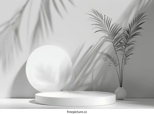 White Minimalist Product Display with Palm Leaf Shadow