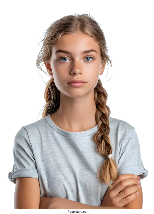 [Transparent Background PNG]Portrait of a blonde girl with blue eyes