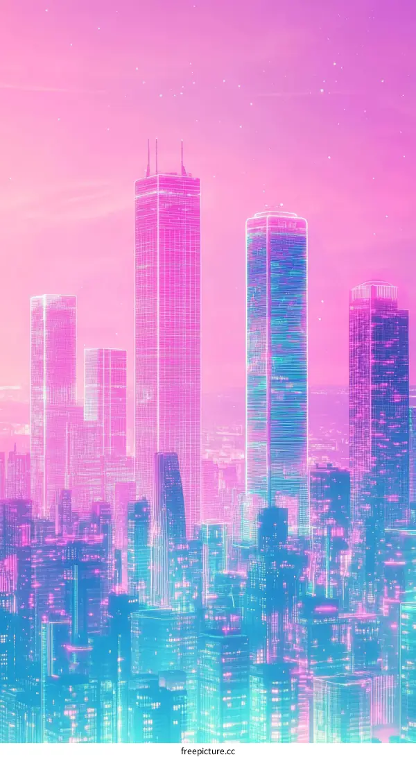 Neon Cityscape Illustration with Vivid Colors