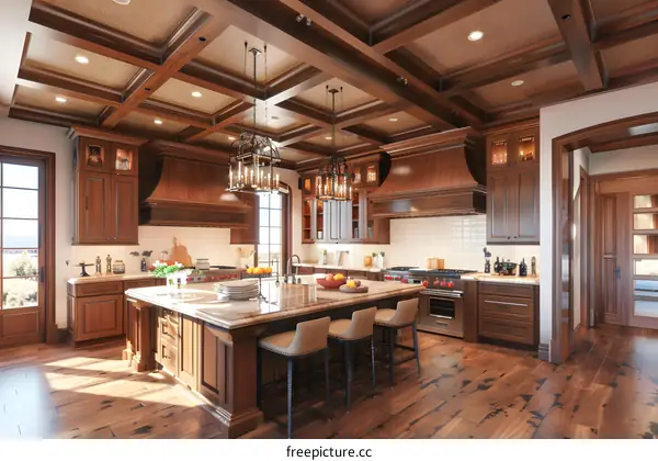 Modern Farmhouse Kitchen With Wood Cabinets And Granite Countertops