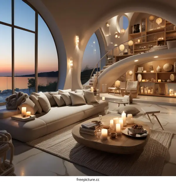 Luxury villa living room with stunning sea view