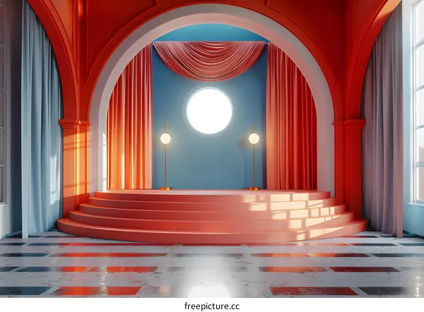 A stage with simple geometric shapes