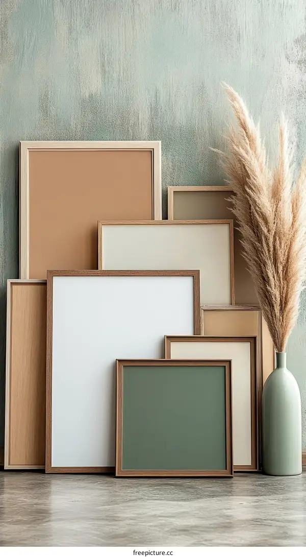 Multiple Frames on a Dusty Teal Wall
