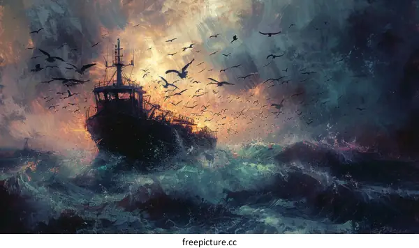 Fishing Boat Battling Stormy Seas