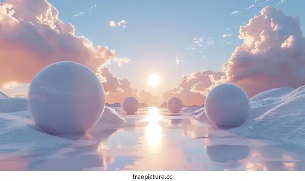 Surreal Landscape with Pink and White Globes
