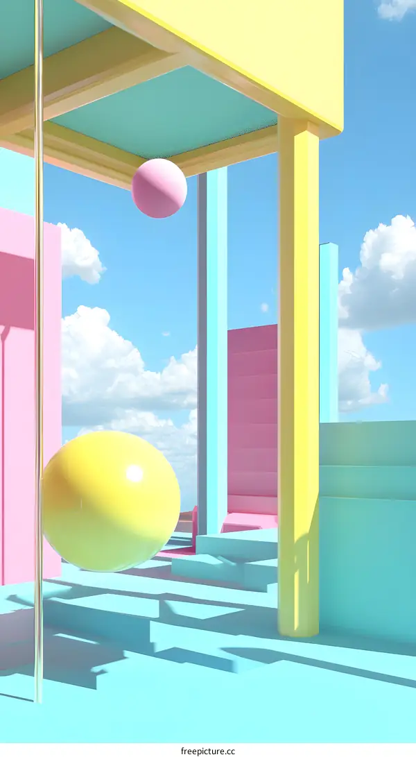 Abstract 3D Rendering of Geometric Shapes and Pastel Colors