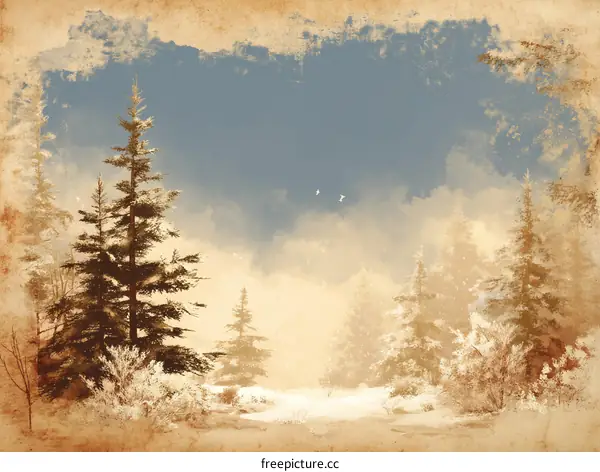 Winter Wonderland Winter Forest Scenery Vintage Illustration