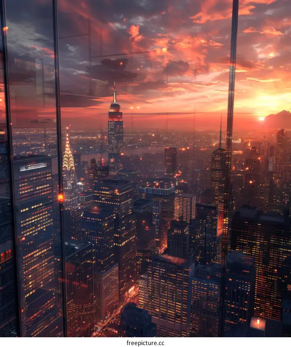 Night City Skyline at Sunset Illustration