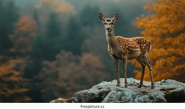 Autumn Forest Deer on Rocky Summit