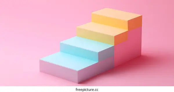 Abstract 3D Rendered Colorful Stairs on Pink Background