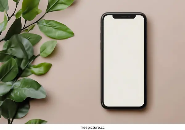 Blank Smartphone Screen with Green Leaves