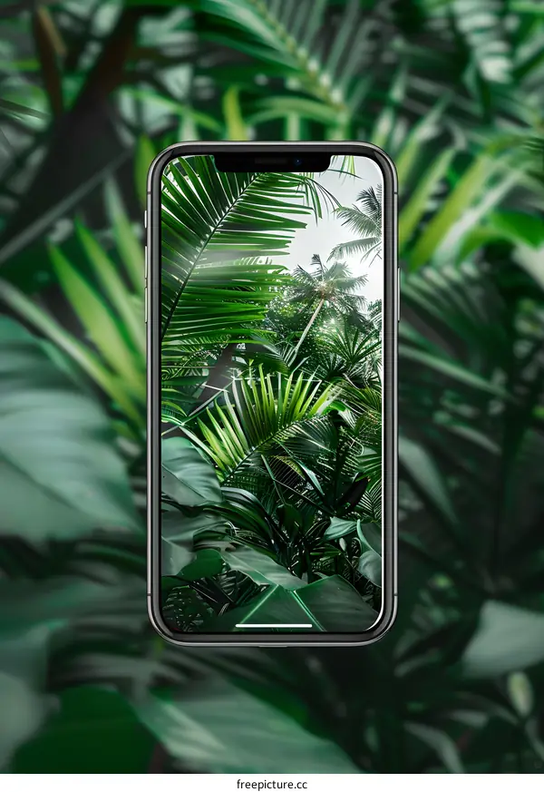 Smartphone Screen Displaying Tropical Jungle