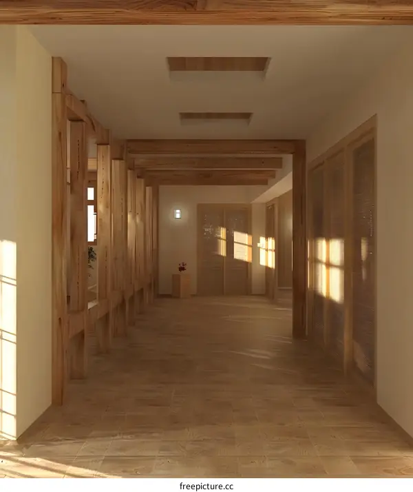 Wooden Corridor Interior Design With Light